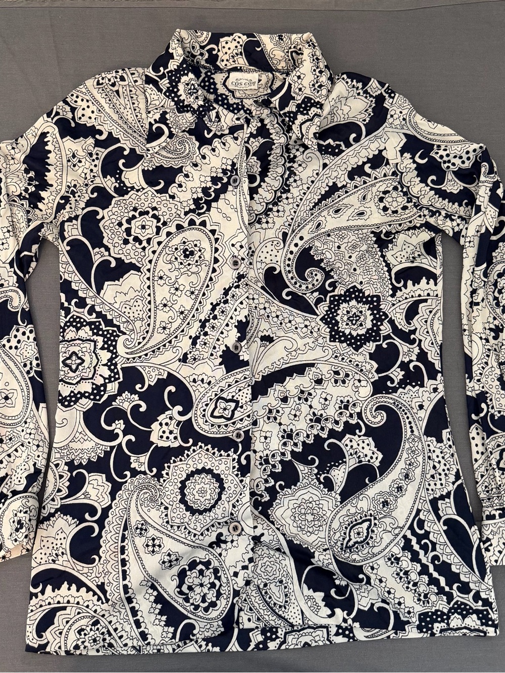 Vintage Cos Cob Navy and White Paisley Button-Down Shirt